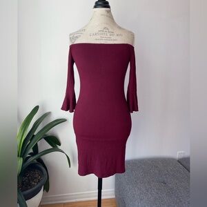 Burgundy bell sleeve mini dress